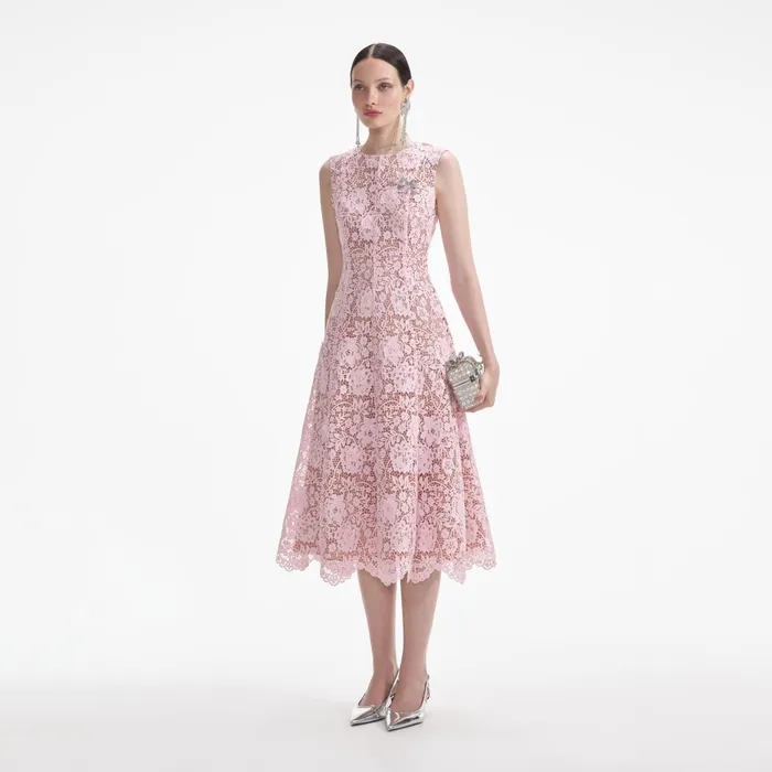 Self Portrait Dresses Women Pink Flower Lace Midi Dress