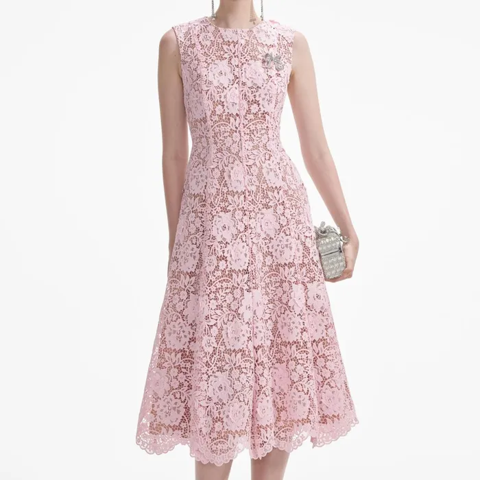 Self Portrait Dresses Women Pink Flower Lace Midi Dress