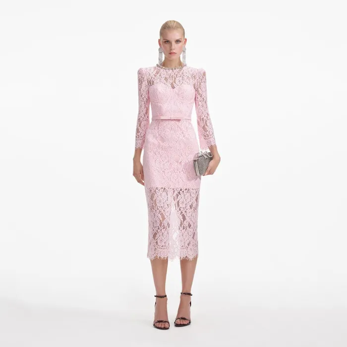 Self Portrait Dresses Women Pink Lace Bustier Midi Dress