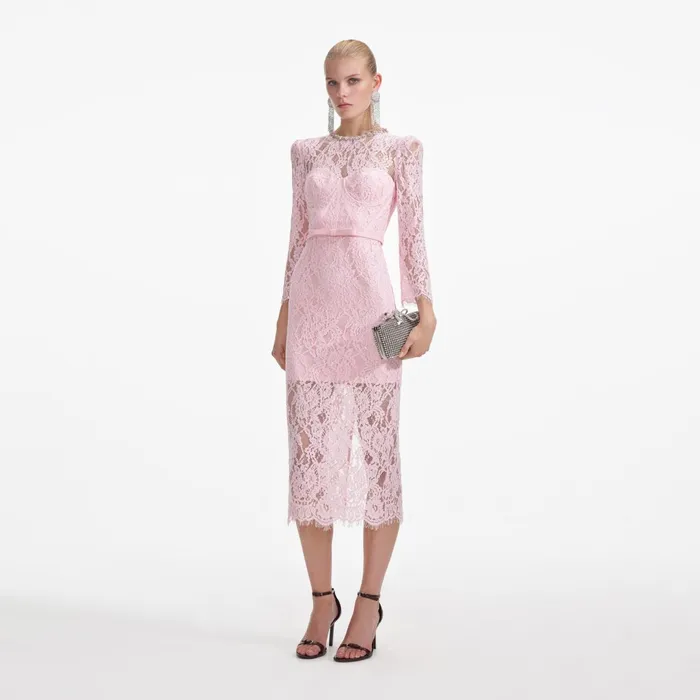 Self Portrait Dresses Women Pink Lace Bustier Midi Dress
