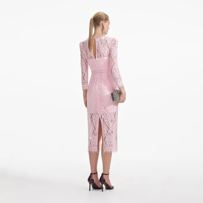 Self Portrait Dresses Women Pink Lace Bustier Midi Dress