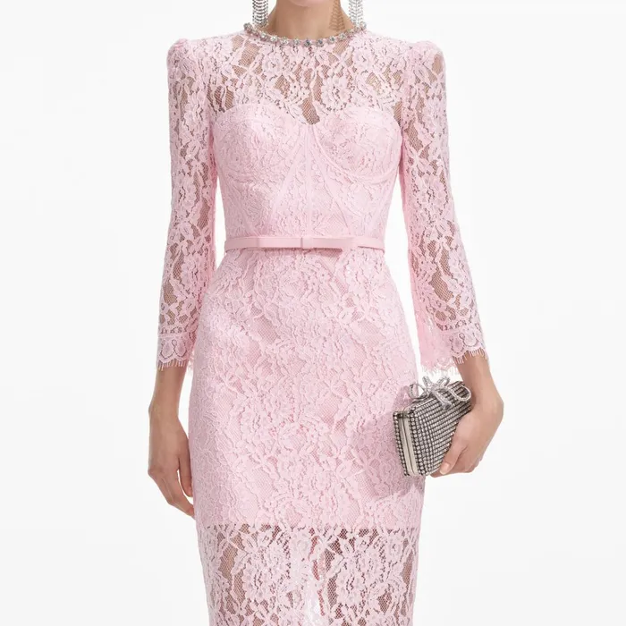 Self Portrait Dresses Women Pink Lace Bustier Midi Dress
