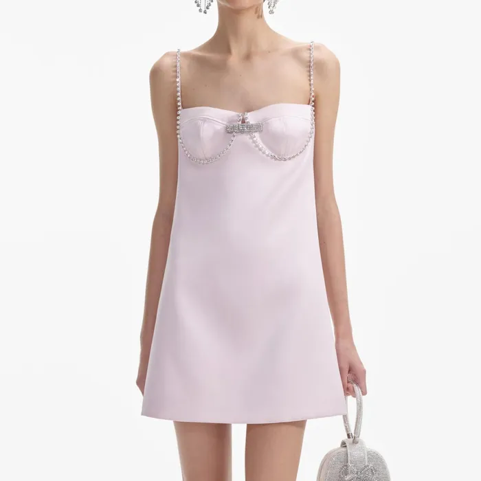 Self Portrait Dresses Women Pink Satin Diamante Mini Dress Pink