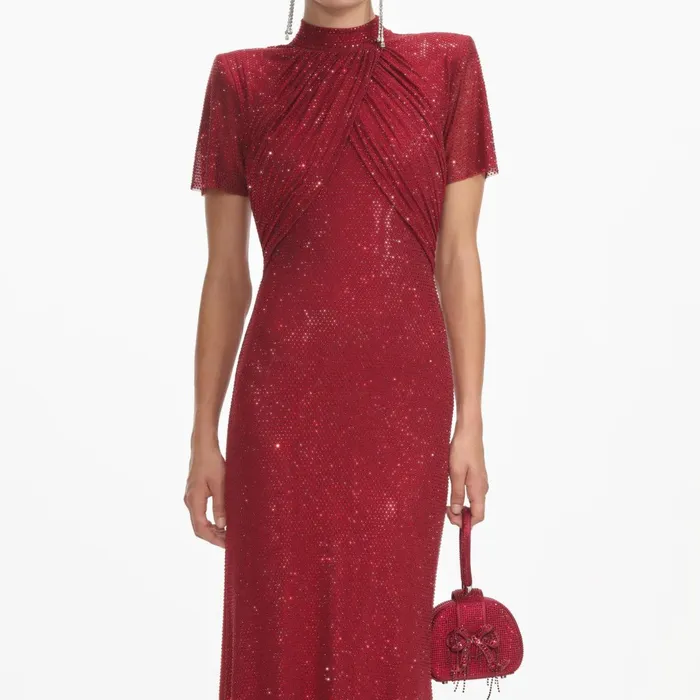 Self Portrait Dresses Women Red Rhinestone Mesh Maxi Dress Self Portrait Dresses Women Red Rhinestone Mesh Maxi Dress