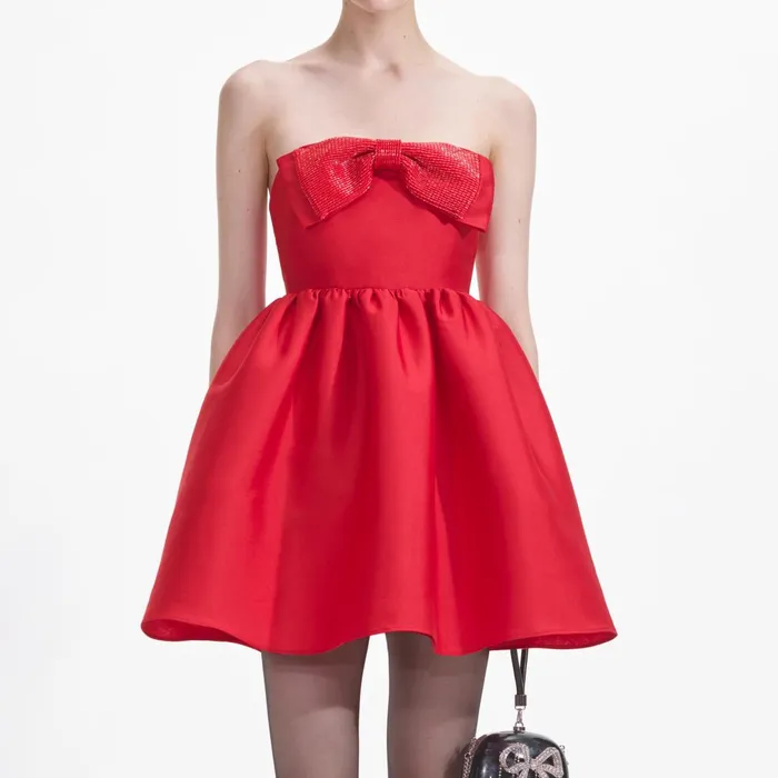 Self Portrait Dresses Women Red Taffeta Bandeau Mini Dress