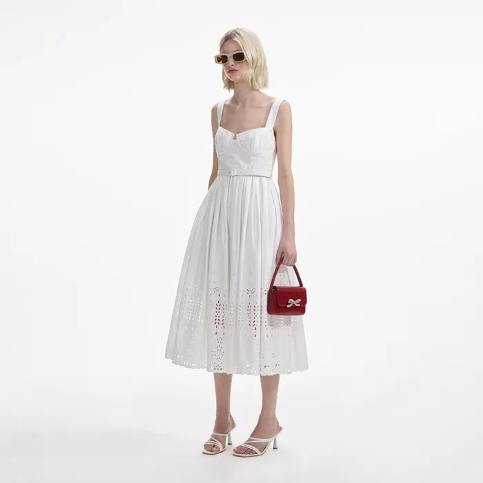 Self Portrait Dresses Women White Cotton Broderie Midi Dress