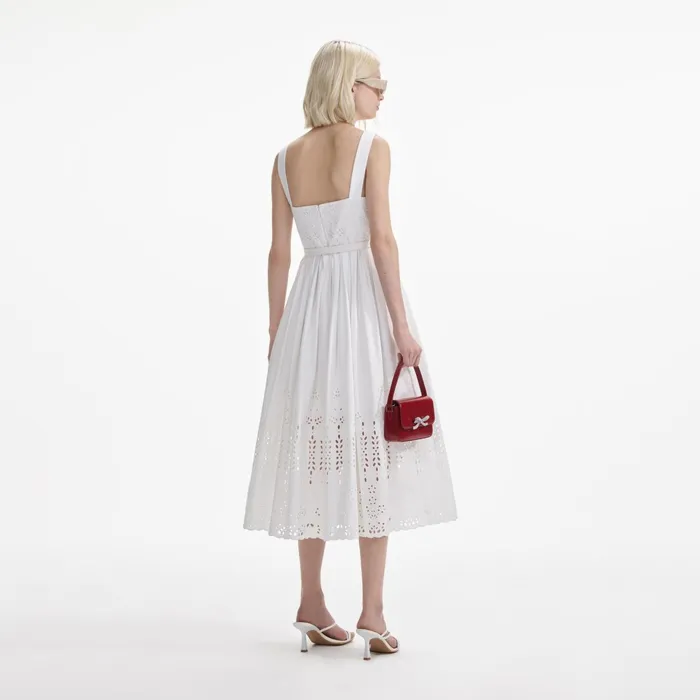 Self Portrait Dresses Women White Cotton Broderie Midi Dress