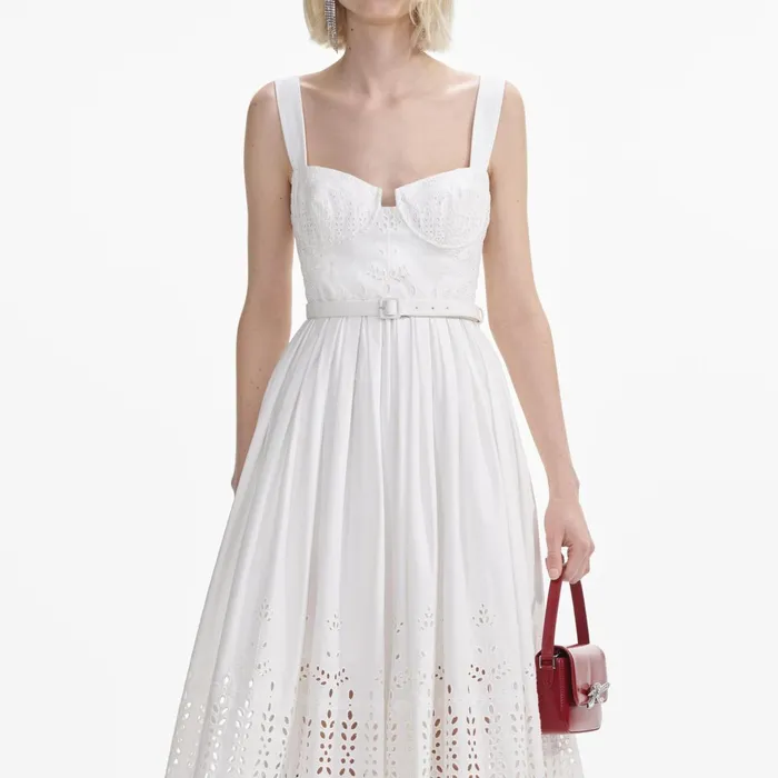 Self Portrait Dresses Women White Cotton Broderie Midi Dress