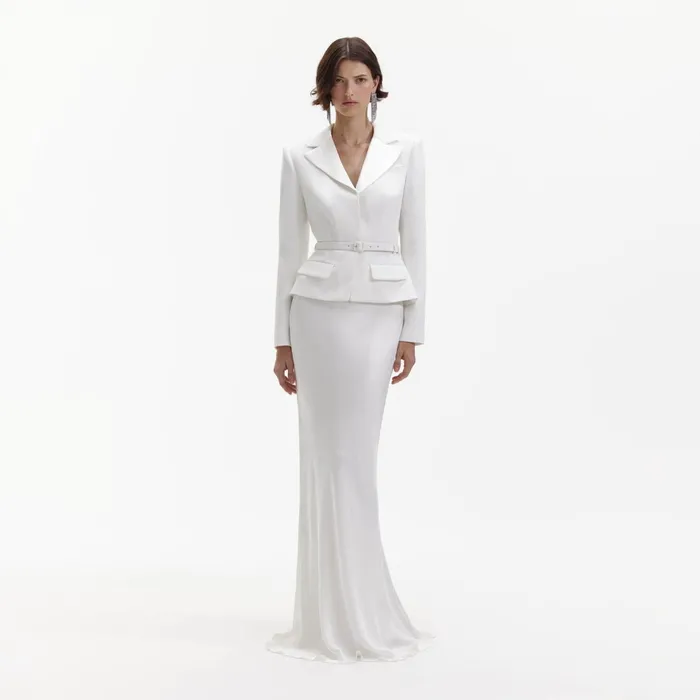Self Portrait Dresses Women White Crepe Tailored Maxi Dress