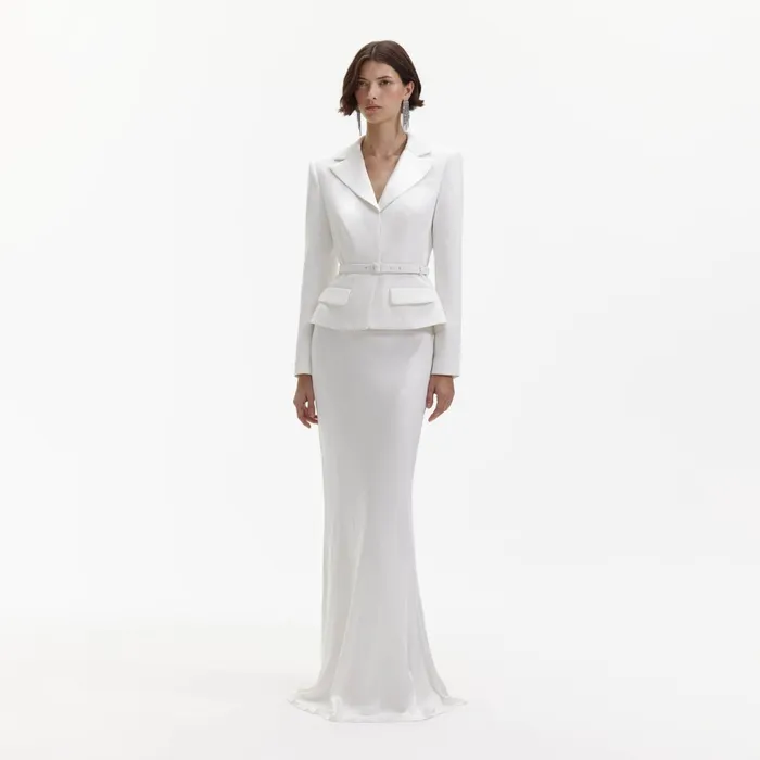 Self Portrait Dresses Women White Crepe Tailored Maxi Dress