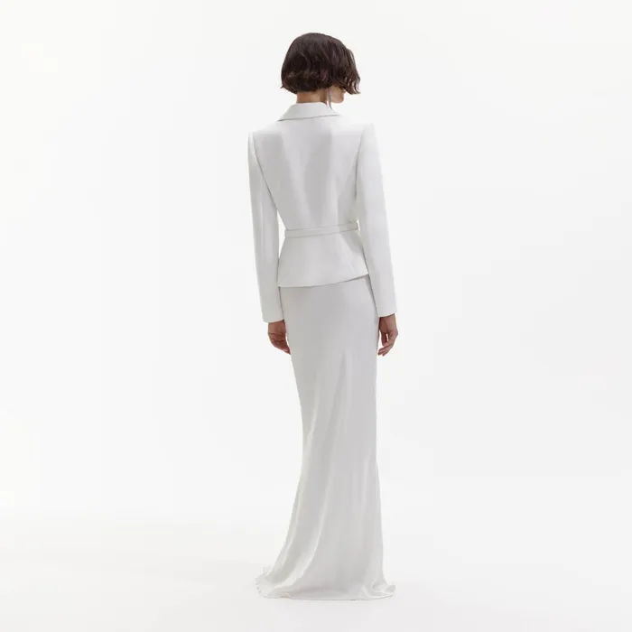 Self Portrait Dresses Women White Crepe Tailored Maxi Dress