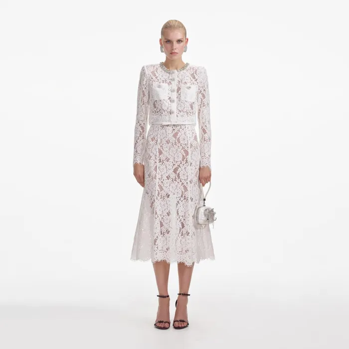 Self Portrait Dresses Women White Lace Embellished Midi Dress