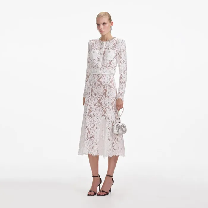 Self Portrait Dresses Women White Lace Embellished Midi Dress