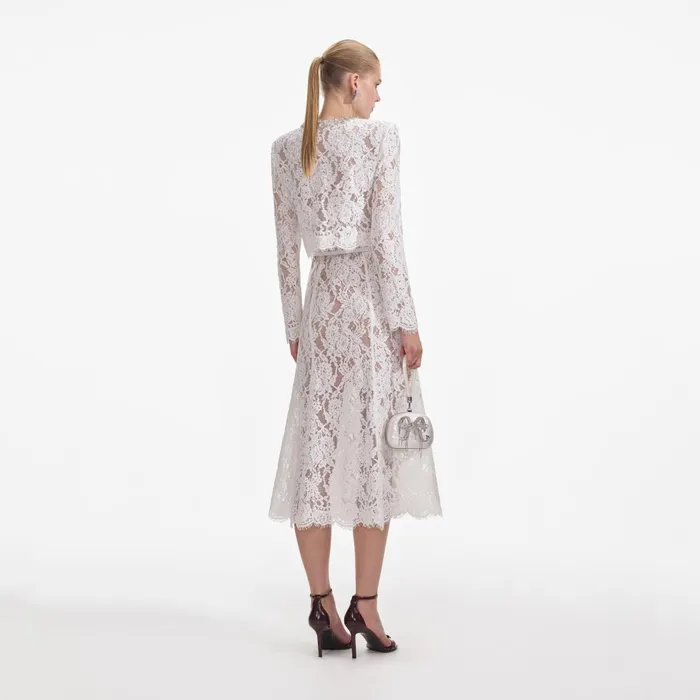 Self Portrait Dresses Women White Lace Embellished Midi Dress