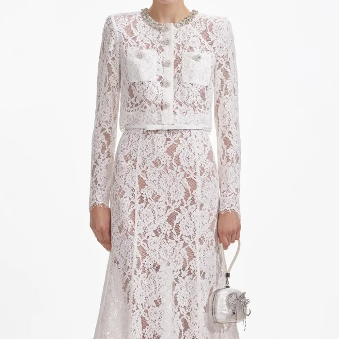 Self Portrait Dresses Women White Lace Embellished Midi Dress