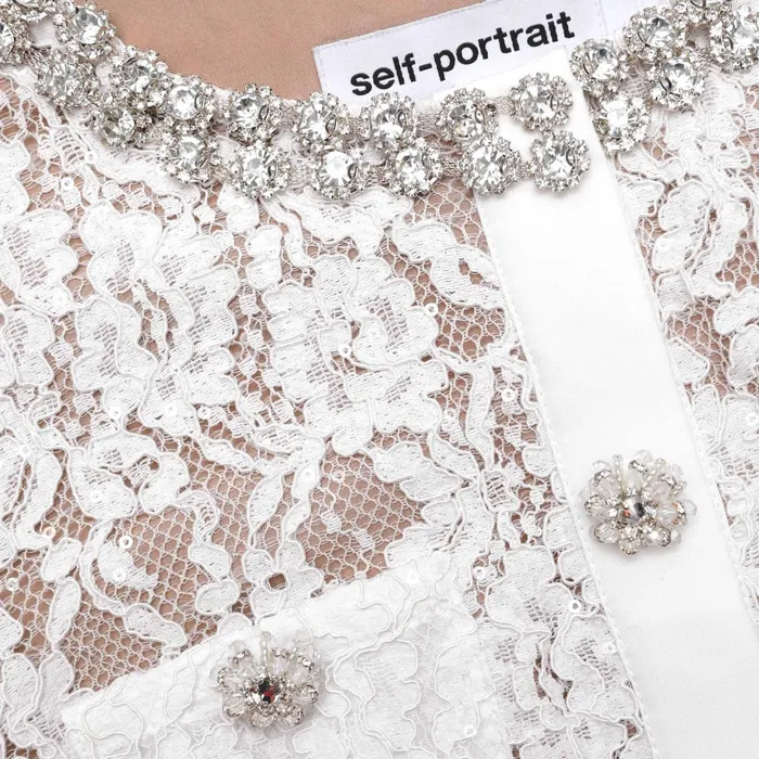 Self Portrait Dresses Women White Lace Embellished Midi Dress