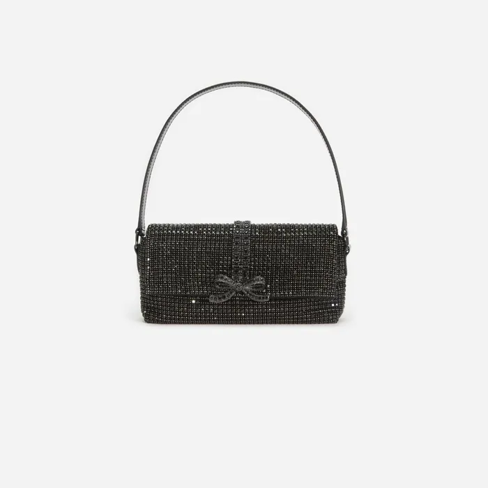 Self Portrait Handbags Women Black Rhinestone Chainmail Baguette Bag