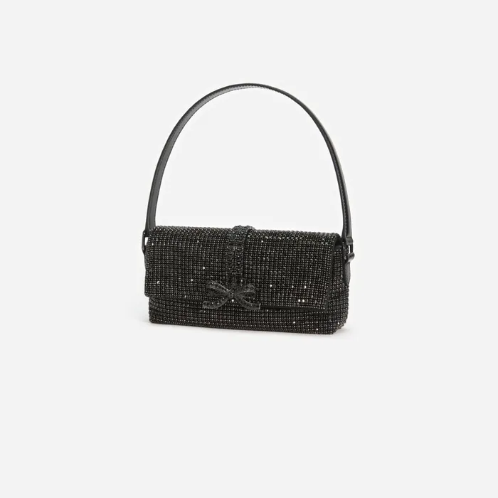 Self Portrait Handbags Women Black Rhinestone Chainmail Baguette Bag