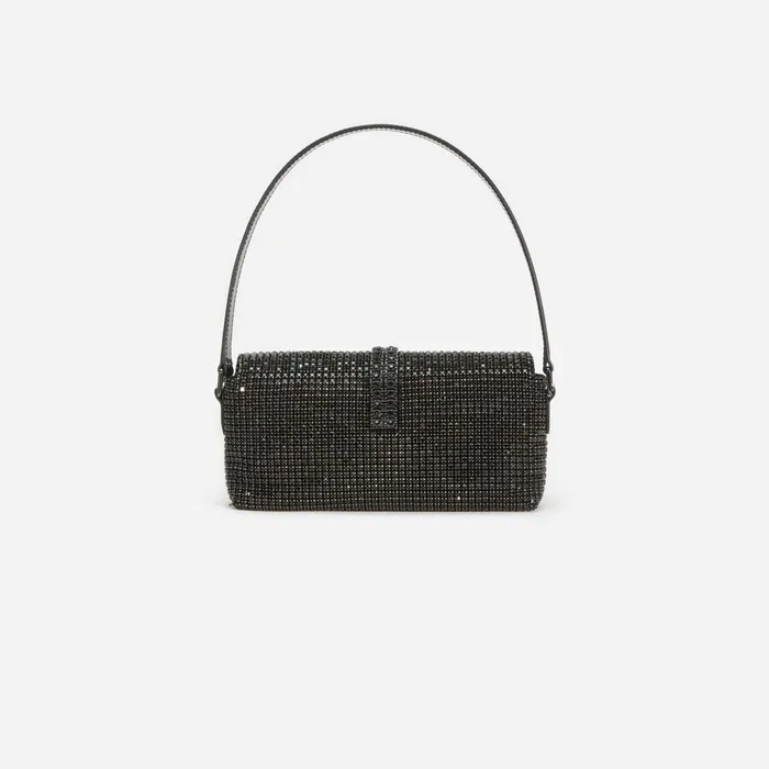 Self Portrait Handbags Women Black Rhinestone Chainmail Baguette Bag