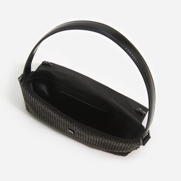 Self Portrait Handbags Women Black Rhinestone Chainmail Baguette Bag