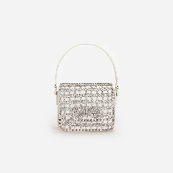 Self Portrait Handbags Women Champagne Crystal Micro Bag Cream