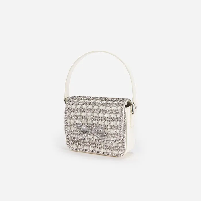 Self Portrait Handbags Women Champagne Crystal Micro Bag Cream