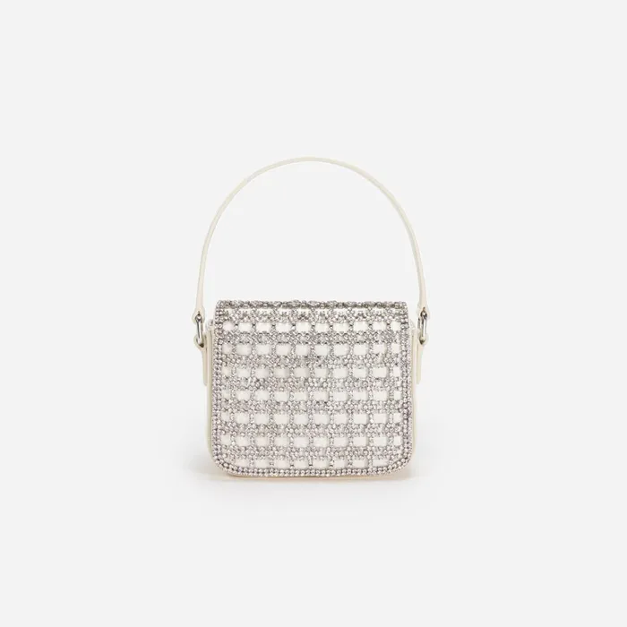 Self Portrait Handbags Women Champagne Crystal Micro Bag Cream