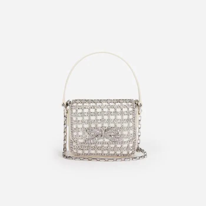 Self Portrait Handbags Women Champagne Crystal Micro Bag Cream
