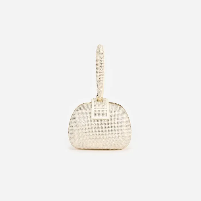 Self Portrait Handbags Women Champagne Rhinestone Top Handle Clutch Bag