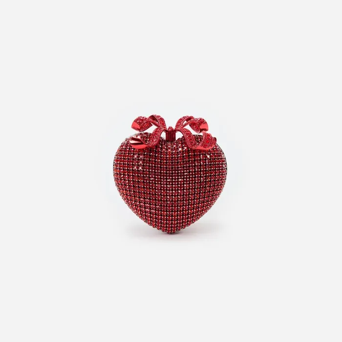 Self Portrait Handbags Women Red Crystal Heart Clutch Red