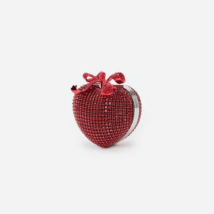 Self Portrait Handbags Women Red Crystal Heart Clutch Red