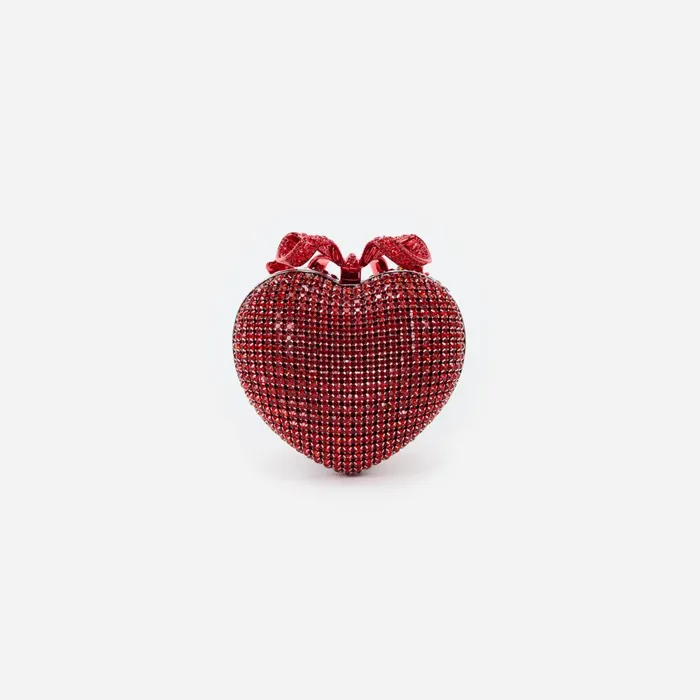 Self Portrait Handbags Women Red Crystal Heart Clutch Red