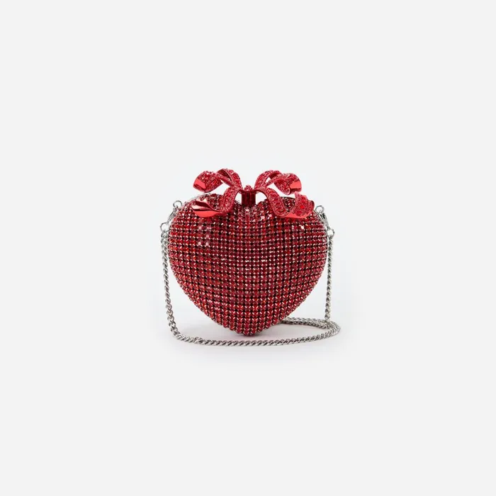 Self Portrait Handbags Women Red Crystal Heart Clutch Red