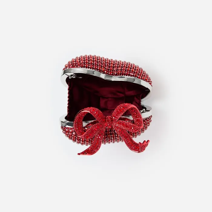 Self Portrait Handbags Women Red Crystal Heart Clutch Red