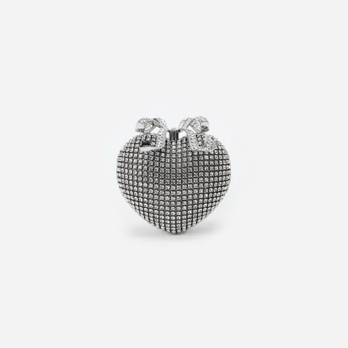 Self Portrait Handbags Women Silver Crystal Heart Clutch Silver