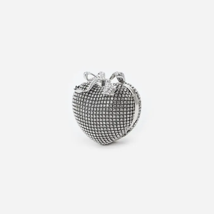 Self Portrait Handbags Women Silver Crystal Heart Clutch Silver