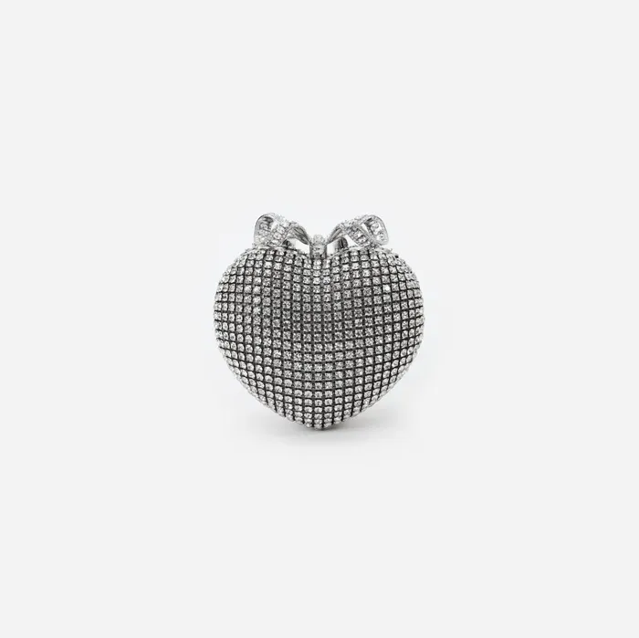 Self Portrait Handbags Women Silver Crystal Heart Clutch Silver