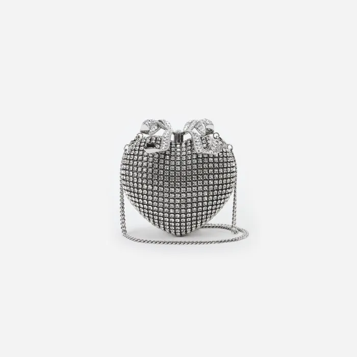 Self Portrait Handbags Women Silver Crystal Heart Clutch Silver