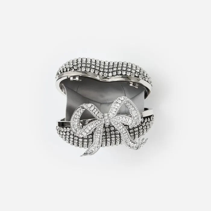 Self Portrait Handbags Women Silver Crystal Heart Clutch Silver