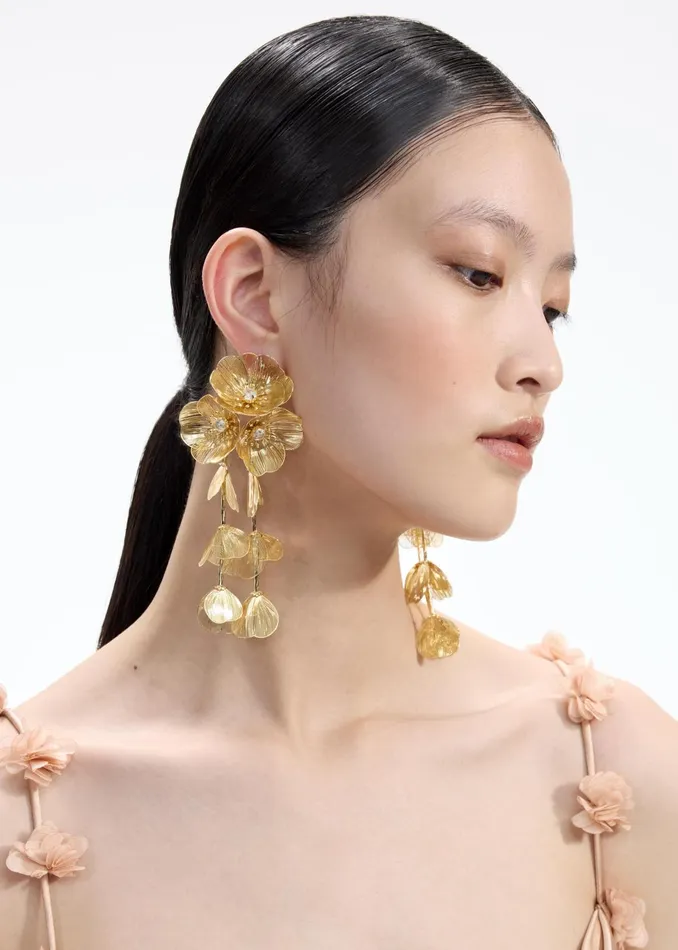 Self Portrait Jewellery Women Gold Floral Earrings
