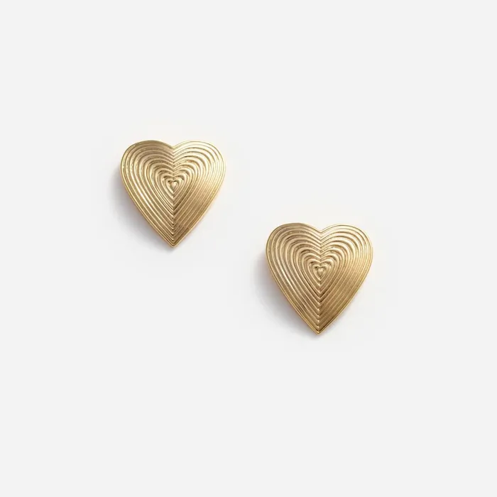 Self Portrait Jewellery Women Gold Heart Ridged Earrings
