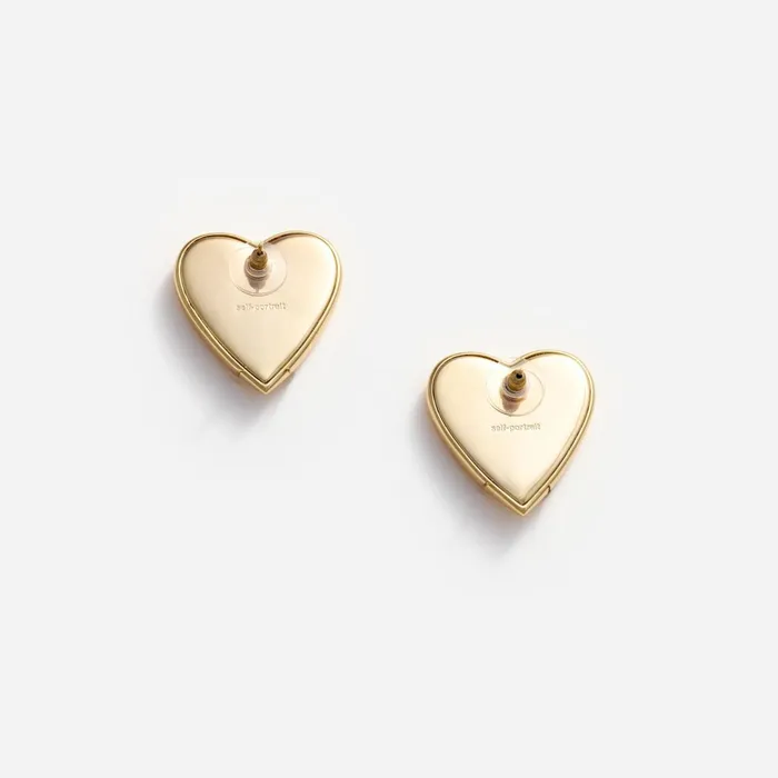 Self Portrait Jewellery Women Gold Heart Ridged Earrings