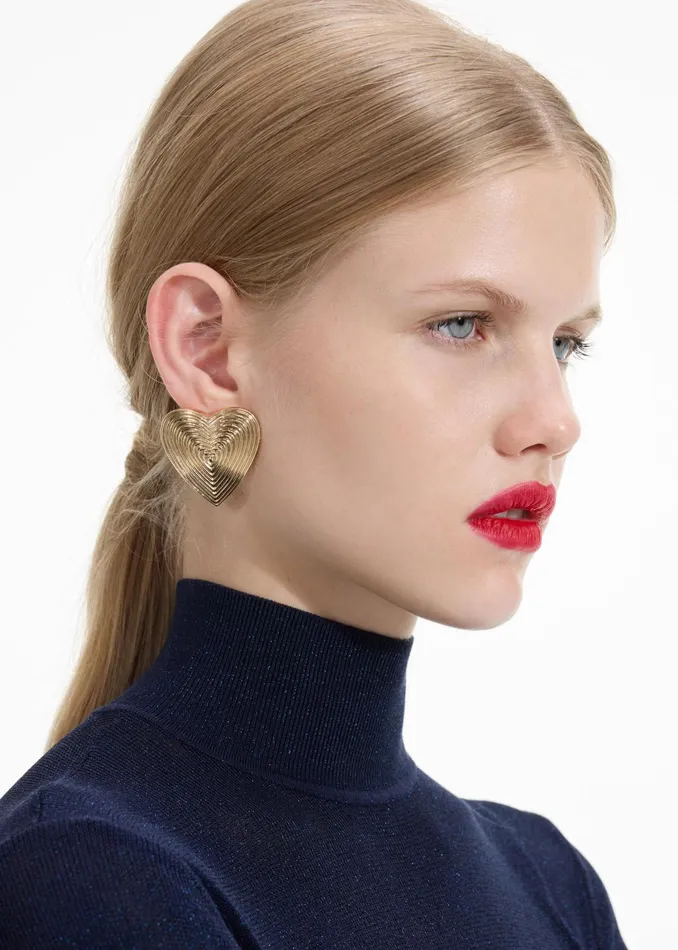 Self Portrait Jewellery Women Gold Heart Ridged Earrings