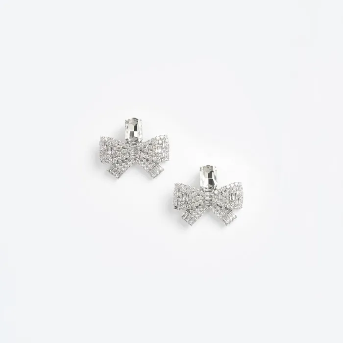 Self Portrait Jewellery Women Small Crystal Bow Earrings