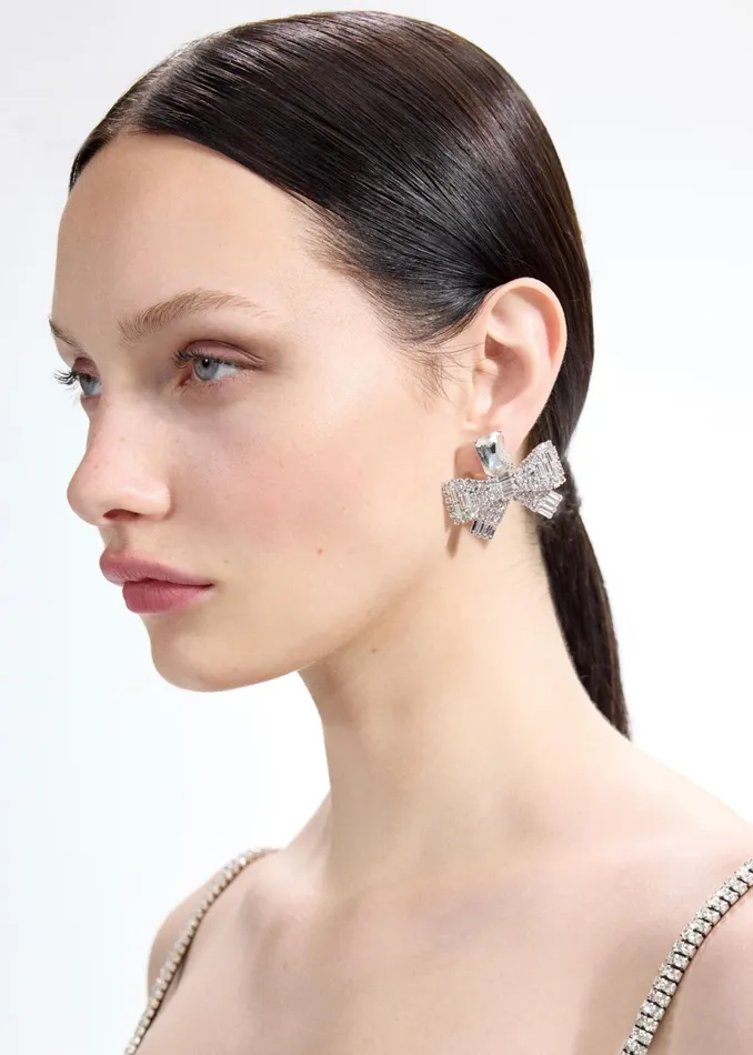 Self Portrait Jewellery Women Small Crystal Bow Earrings