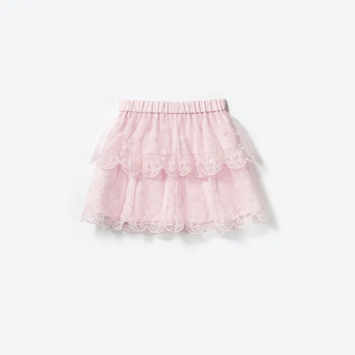 Self Portrait Kids Pink Bow Mesh Mini Skirt