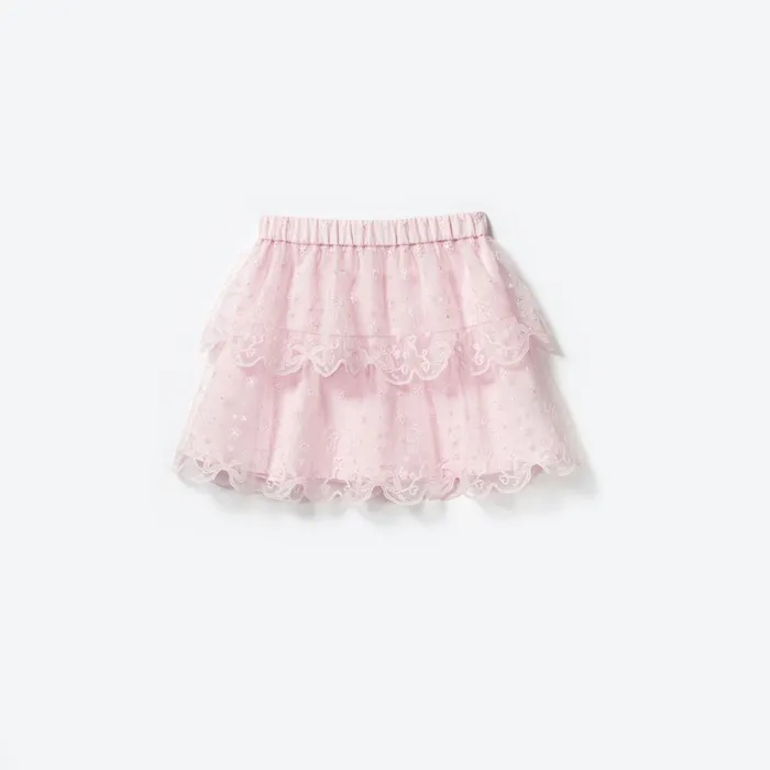 Self Portrait Kids Pink Bow Mesh Mini Skirt