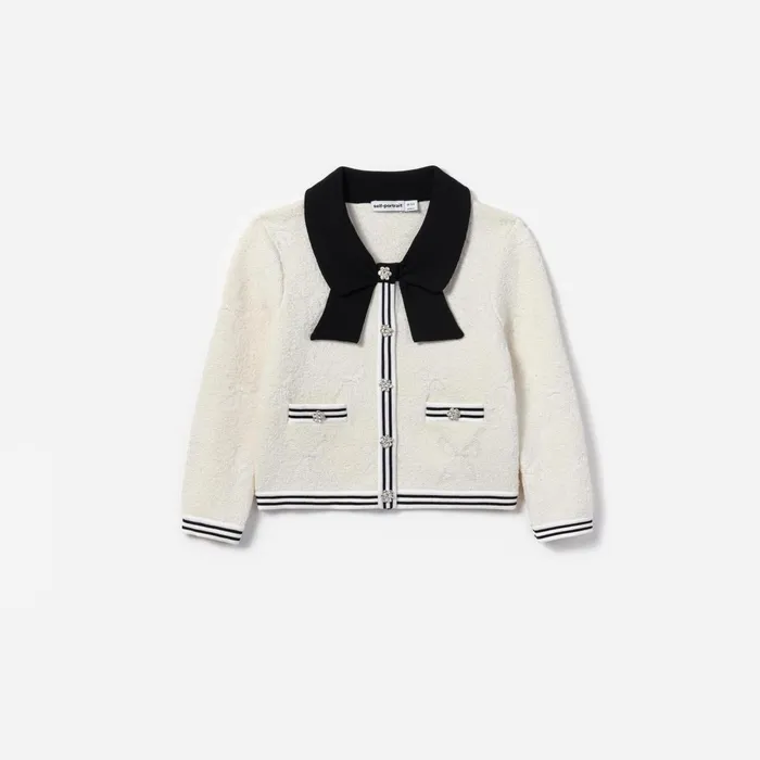 Self Portrait Kids White Jacquard Cardigan