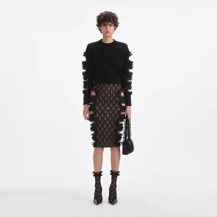 Self Portrait Knitwear Women Black Cut Out Lace Detail Jumper Black