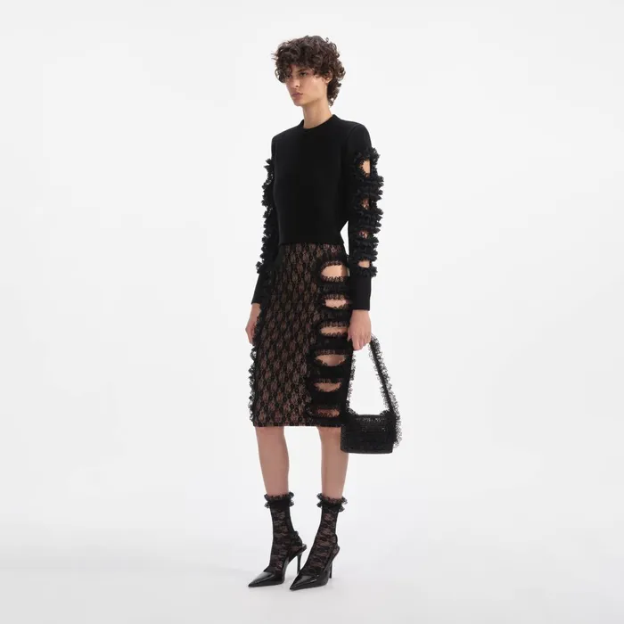 Self Portrait Knitwear Women Black Cut Out Lace Detail Jumper Black